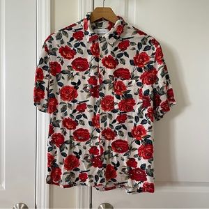Urban Outfitters Short Sleeve Rose Print Button Down